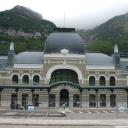 Het al gerestaureerde station in Canfranc-Estación
